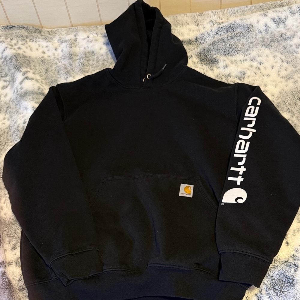 Carhartt Men's Black Hoodie with Sleeve Logo